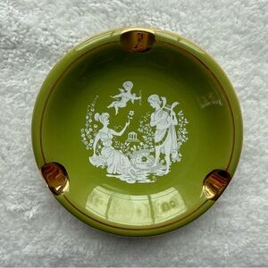 VTG Italian Ashtray Trinket Dish Green Pastoral Scene Made In Italy Florentine